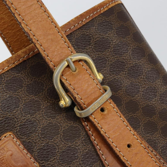 CELINE Macadam Canvas Tote Bag PVC Leather Brown Gold Auth gh1086