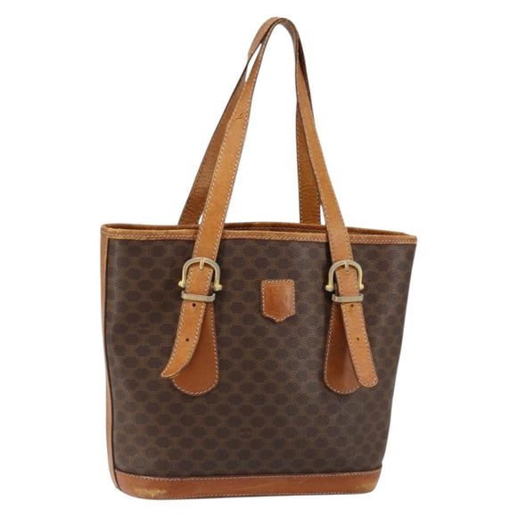 CELINE Macadam Canvas Tote Bag PVC Leather Brown Gold Auth gh1086