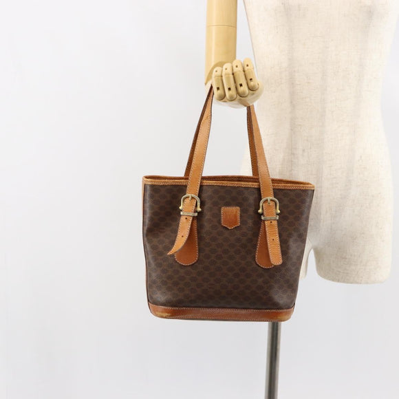 CELINE Macadam Canvas Tote Bag PVC Leather Brown Gold Auth gh1086