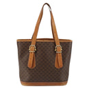 CELINE Macadam Canvas Tote Bag PVC Leather Brown Gold Auth gh1086-2