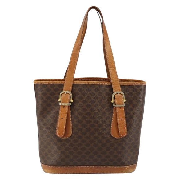 CELINE Macadam Canvas Tote Bag PVC Leather Brown Gold Auth gh1086