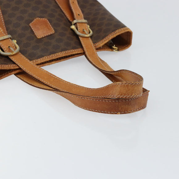 CELINE Macadam Canvas Tote Bag PVC Leather Brown Gold Auth gh1086