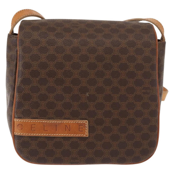CELINE Macadam Canvas Shoulder Bag PVC Leather Brown Gold Auth gh1088