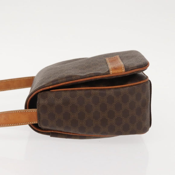 CELINE Macadam Canvas Shoulder Bag PVC Leather Brown Gold Auth gh1088