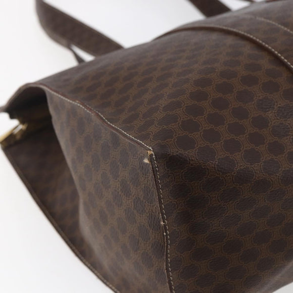 CELINE Macadam Canvas Tote Bag PVC Leather Brown Gold Auth gh1091
