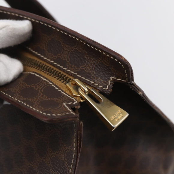 CELINE Macadam Canvas Tote Bag PVC Leather Brown Gold Auth gh1091