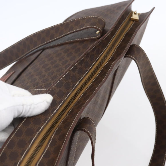 CELINE Macadam Canvas Tote Bag PVC Leather Brown Gold Auth gh1091