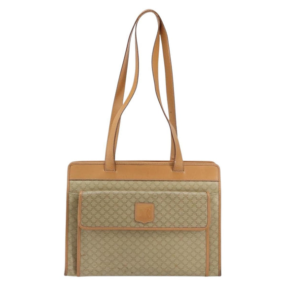 CELINE Macadam Canvas Shoulder Bag PVC Beige Gold Auth gh1092