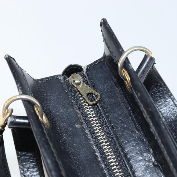 CELINE Hand Bag Leather 2way Black Gold Auth gh1095