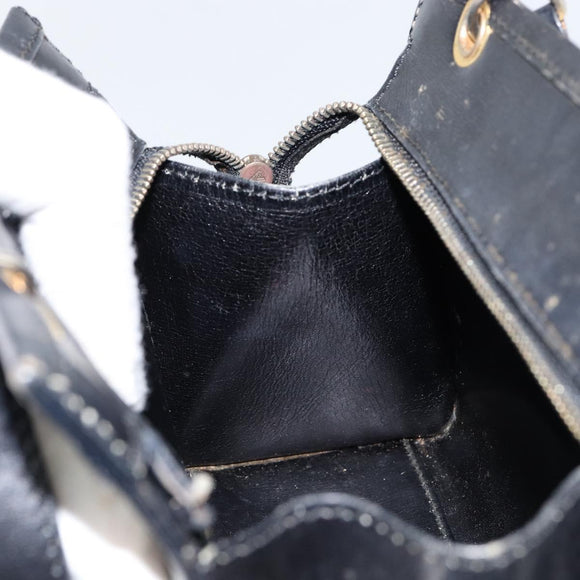 CELINE Hand Bag Leather 2way Black Gold Auth gh1095