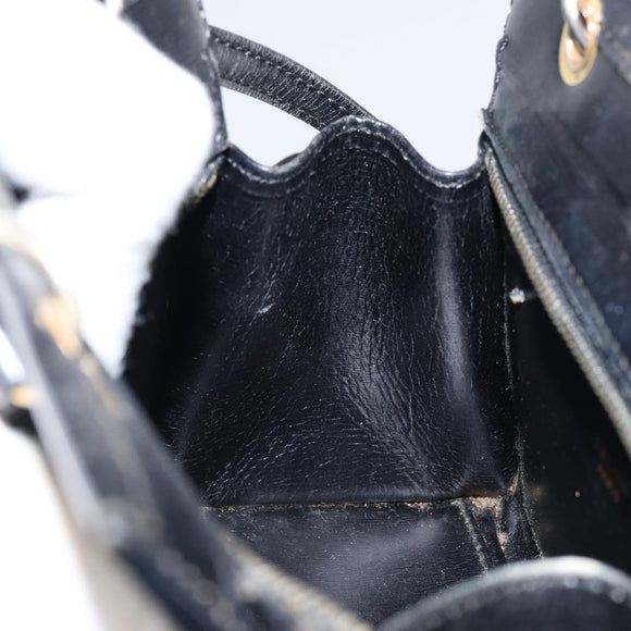 CELINE Hand Bag Leather 2way Black Gold Auth gh1095