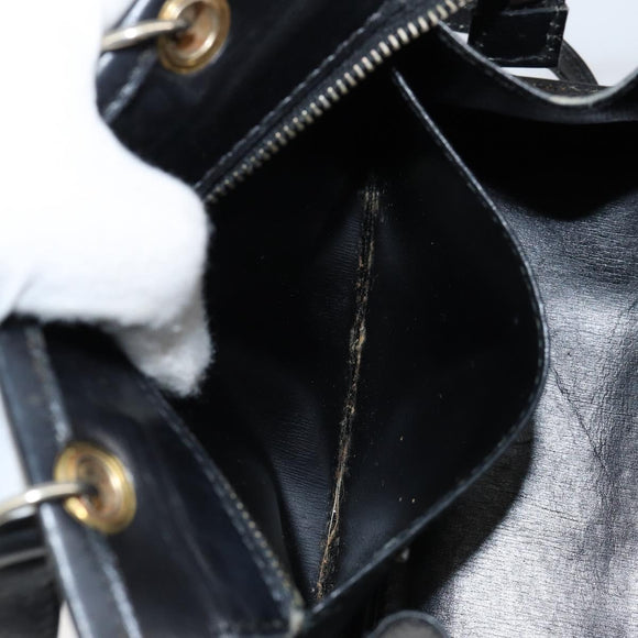 CELINE Hand Bag Leather 2way Black Gold Auth gh1095
