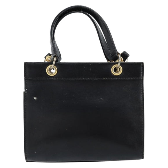 CELINE Hand Bag Leather 2way Black Gold Auth gh1095