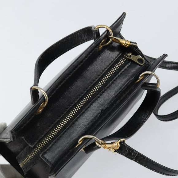CELINE Hand Bag Leather 2way Black Gold Auth gh1095