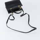 CELINE Hand Bag Leather 2way Black Gold Auth gh1095-7