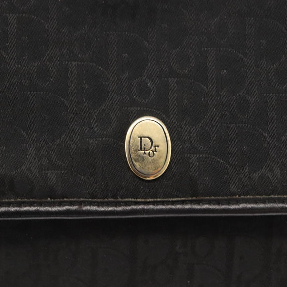 Christian Dior Trotter Canvas Chain Shoulder Bag Black Gold Auth gh1096