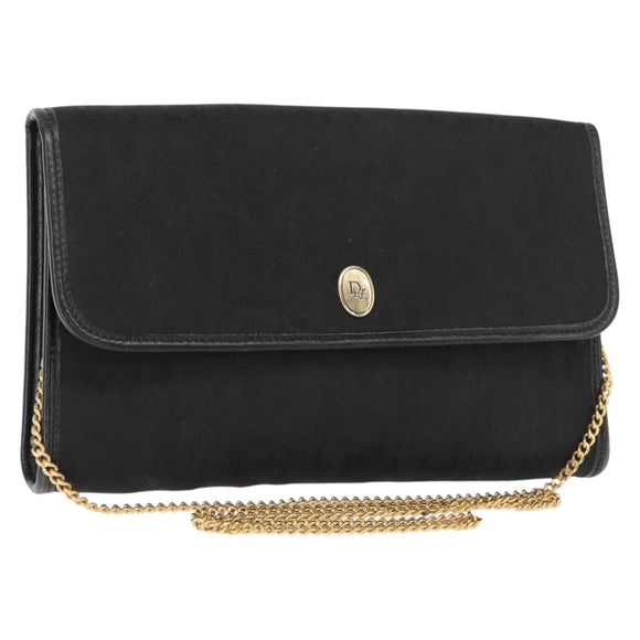 Christian Dior Trotter Canvas Chain Shoulder Bag Black Gold Auth gh1096