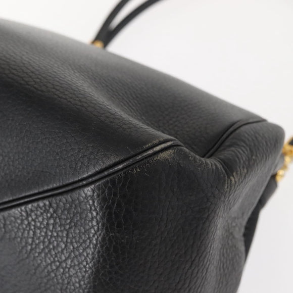 Christian Dior Shoulder Bag Leather Black Gold Auth gh1097