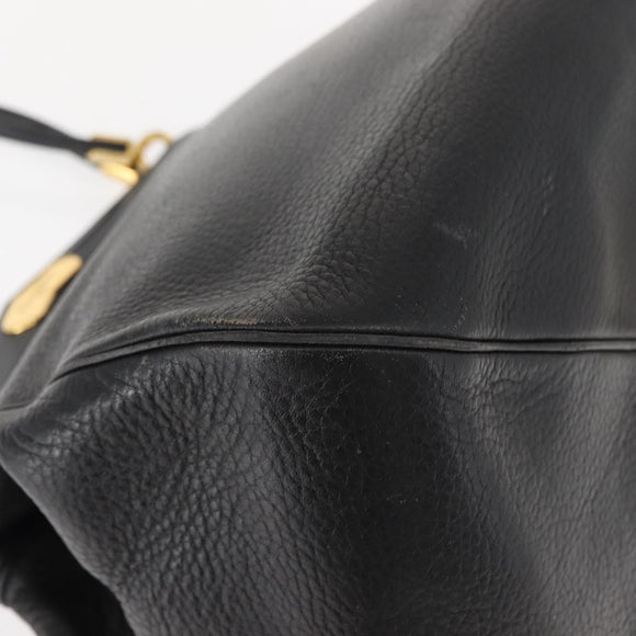 Christian Dior Shoulder Bag Leather Black Gold Auth gh1097