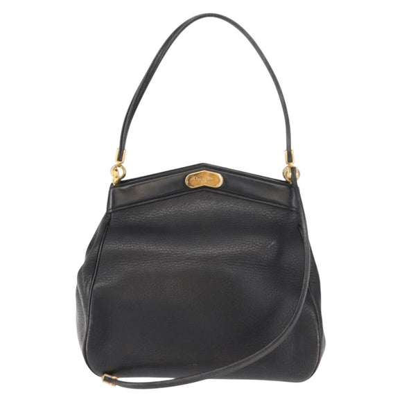 Christian Dior Shoulder Bag Leather Black Gold Auth gh1097