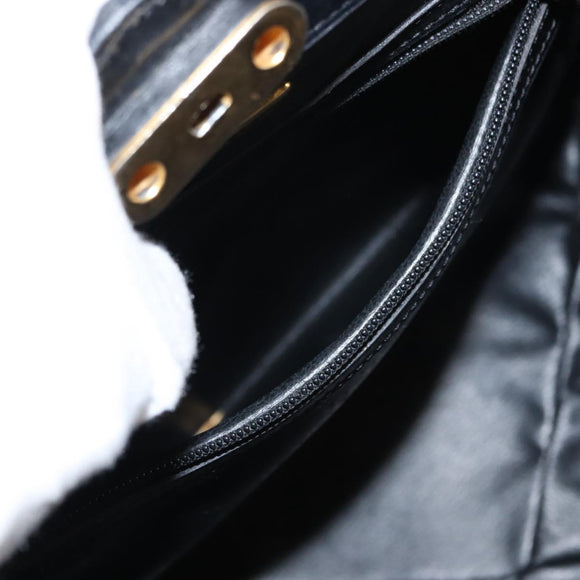 Christian Dior Shoulder Bag Leather Black Gold Auth gh1097