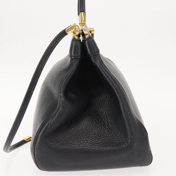 Christian Dior Shoulder Bag Leather Black Gold Auth gh1097