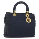 Christian Dior Canage Hand Bag Nylon Navy Gold Auth gh1098-1