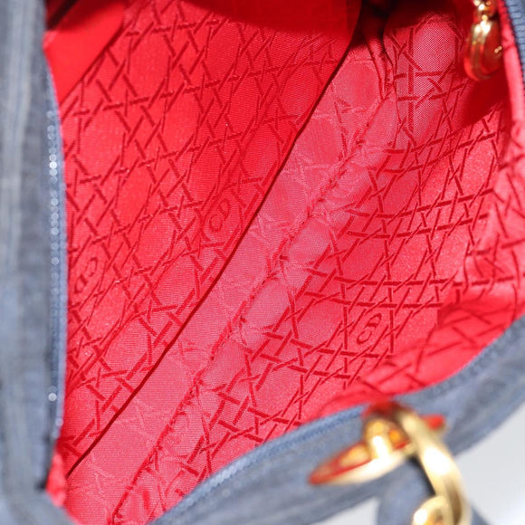 Christian Dior Canage Hand Bag Nylon Navy Gold Auth gh1098