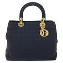 Christian Dior Canage Hand Bag Nylon Navy Gold Auth gh1098-13