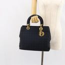 Christian Dior Canage Hand Bag Nylon Navy Gold Auth gh1098-22