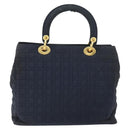 Christian Dior Canage Hand Bag Nylon Navy Gold Auth gh1098-2