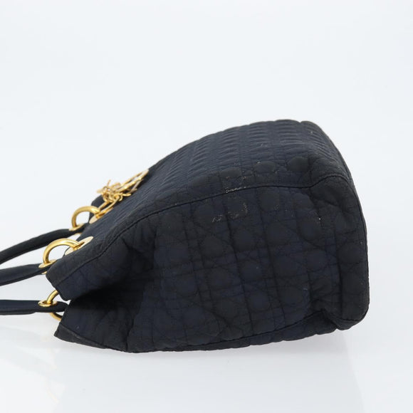 Christian Dior Canage Hand Bag Nylon Navy Gold Auth gh1098