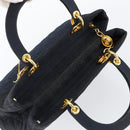Christian Dior Canage Hand Bag Nylon Navy Gold Auth gh1098-6
