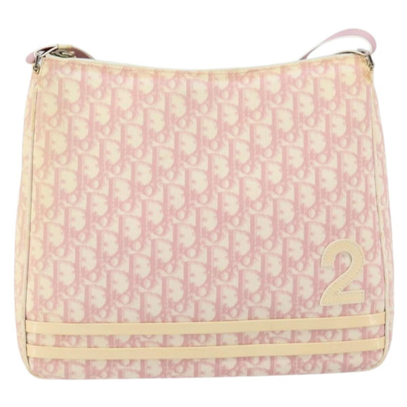 Christian Dior Trotter Canvas Shoulder Bag PVC Pink Silver Auth gh1100