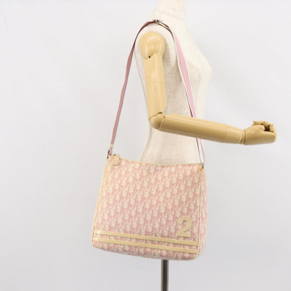 Christian Dior Trotter Canvas Shoulder Bag PVC Pink Silver Auth gh1100