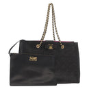 Salvatore Ferragamo Vala Chain Tote Bag Leather Black Gold Auth gh1102-1