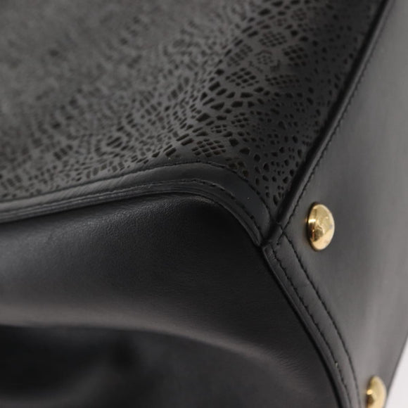 Salvatore Ferragamo Vala Chain Tote Bag Leather Black Gold Auth gh1102