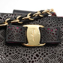 Salvatore Ferragamo Vala Chain Tote Bag Leather Black Gold Auth gh1102-10
