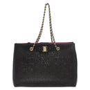 Salvatore Ferragamo Vala Chain Tote Bag Leather Black Gold Auth gh1102-13
