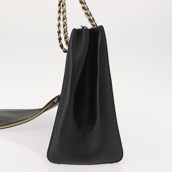 Salvatore Ferragamo Vala Chain Tote Bag Leather Black Gold Auth gh1102