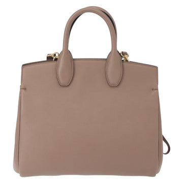 Salvatore Ferragamo Gancini Hand Bag Leather 2way Beige Gold Auth gh1103 - 0