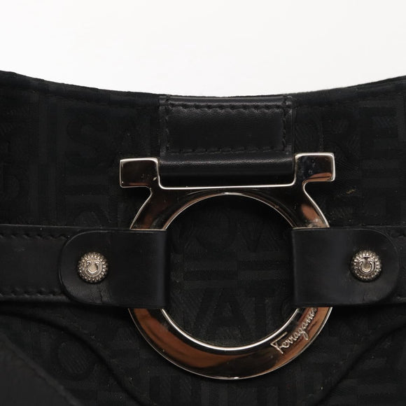 Salvatore Ferragamo Gancini Tote Bag Canvas Black Silver Auth gh1104
