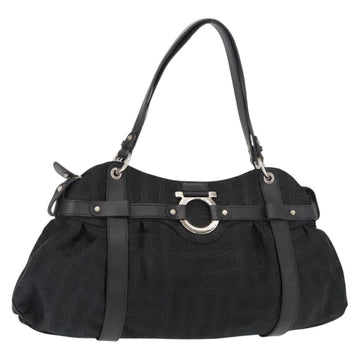 Salvatore Ferragamo Gancini Tote Bag Canvas Black Silver Auth gh1104