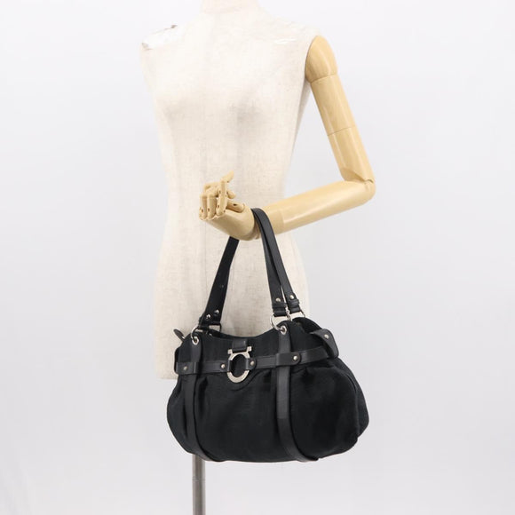 Salvatore Ferragamo Gancini Tote Bag Canvas Black Silver Auth gh1104