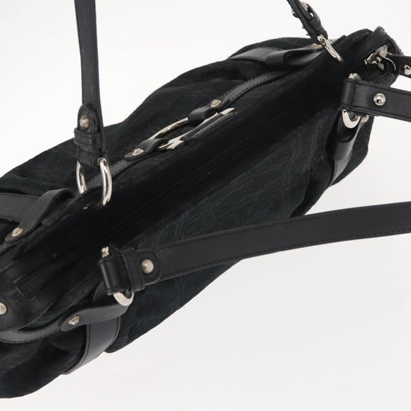 Salvatore Ferragamo Gancini Tote Bag Canvas Black Silver Auth gh1104