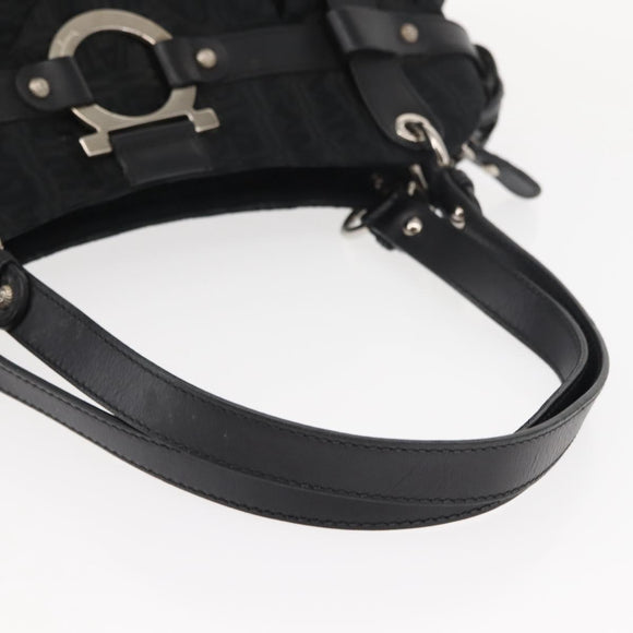 Salvatore Ferragamo Gancini Tote Bag Canvas Black Silver Auth gh1104