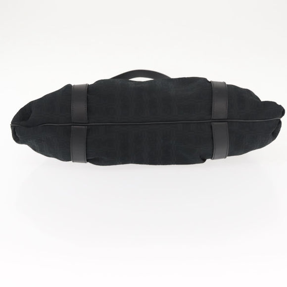 Salvatore Ferragamo Gancini Tote Bag Canvas Black Silver Auth gh1104