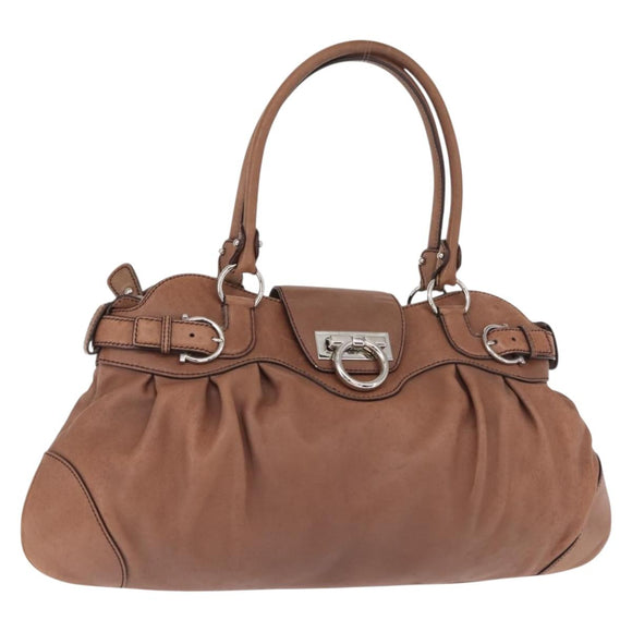 Salvatore Ferragamo Gancini Tote Bag Suede Beige Silver Auth gh1105