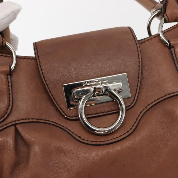 Salvatore Ferragamo Gancini Tote Bag Suede Beige Silver Auth gh1105