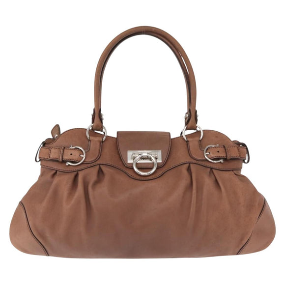 Salvatore Ferragamo Gancini Tote Bag Suede Beige Silver Auth gh1105